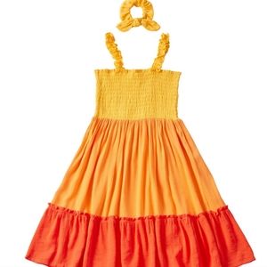 Big Girls Color Blocked Dress with Scrunchie